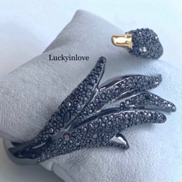 ALEXIS BITTAR • NEW Rare Black Crystal Swan Gold
Hinged Bypass Bangle Bracelet - Picture 3 of 7